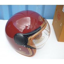 MOTOPŘILBA OTEVŘENÁ S PLEXISKLEM JAWA ORIGINÁL - ČERVENÁ/ZLATÉ PÍSMO